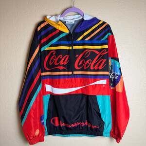 Champion Coca Cola Jacket Mens S Multicolor 1/4 Zip Hooded Windbreaker UltraFuse